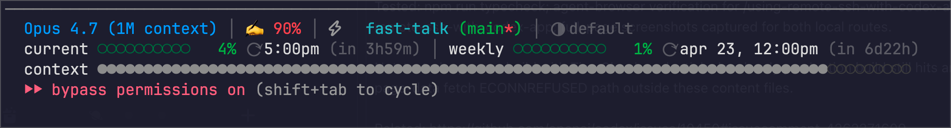 A Ghostty-friendly Claude Code statusline that keeps model, context, daily and weekly quota resets, and a giant context bar readable at a glance.